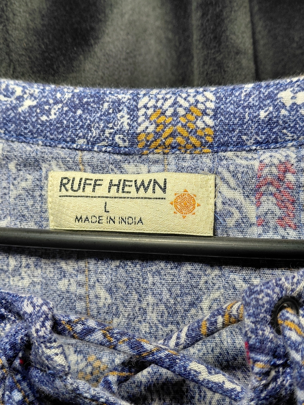 Ruff Hewn Blue Printed Lace-Up Women’s Top - Picture 2 of 6